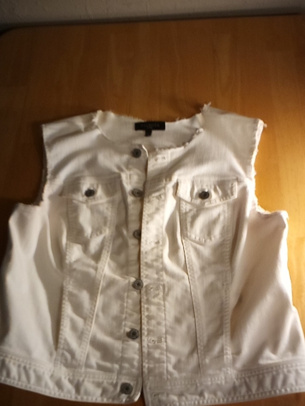 Sleeveless White Denim Vest Distressed Talbot's In Large Button Fly .